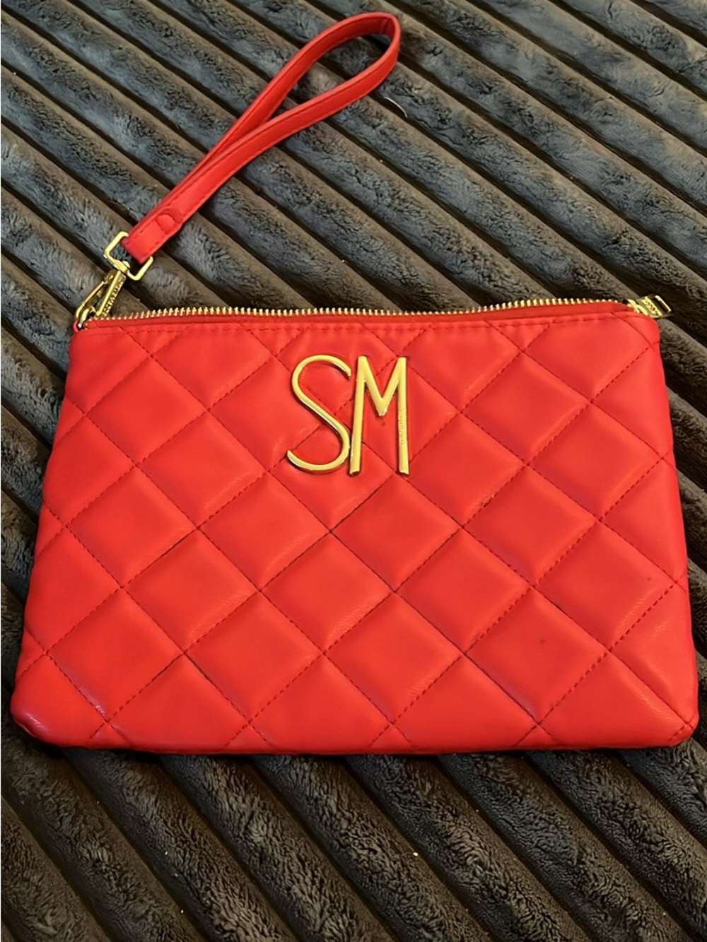 Steve Madden Quilted Red Wristlet with Gold SM Emblem